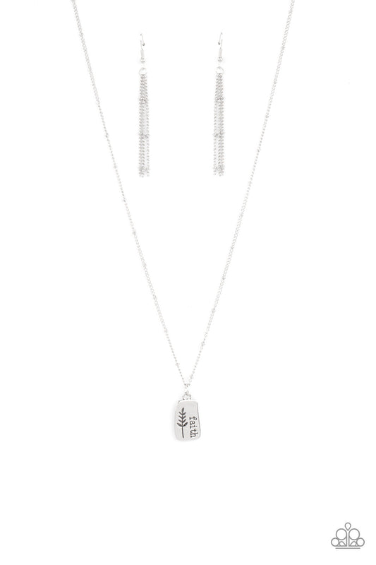 Faith Over Fear - Silver Asymmetrical "Faith" Plate Pendant Paparazzi Necklace & matching earrings