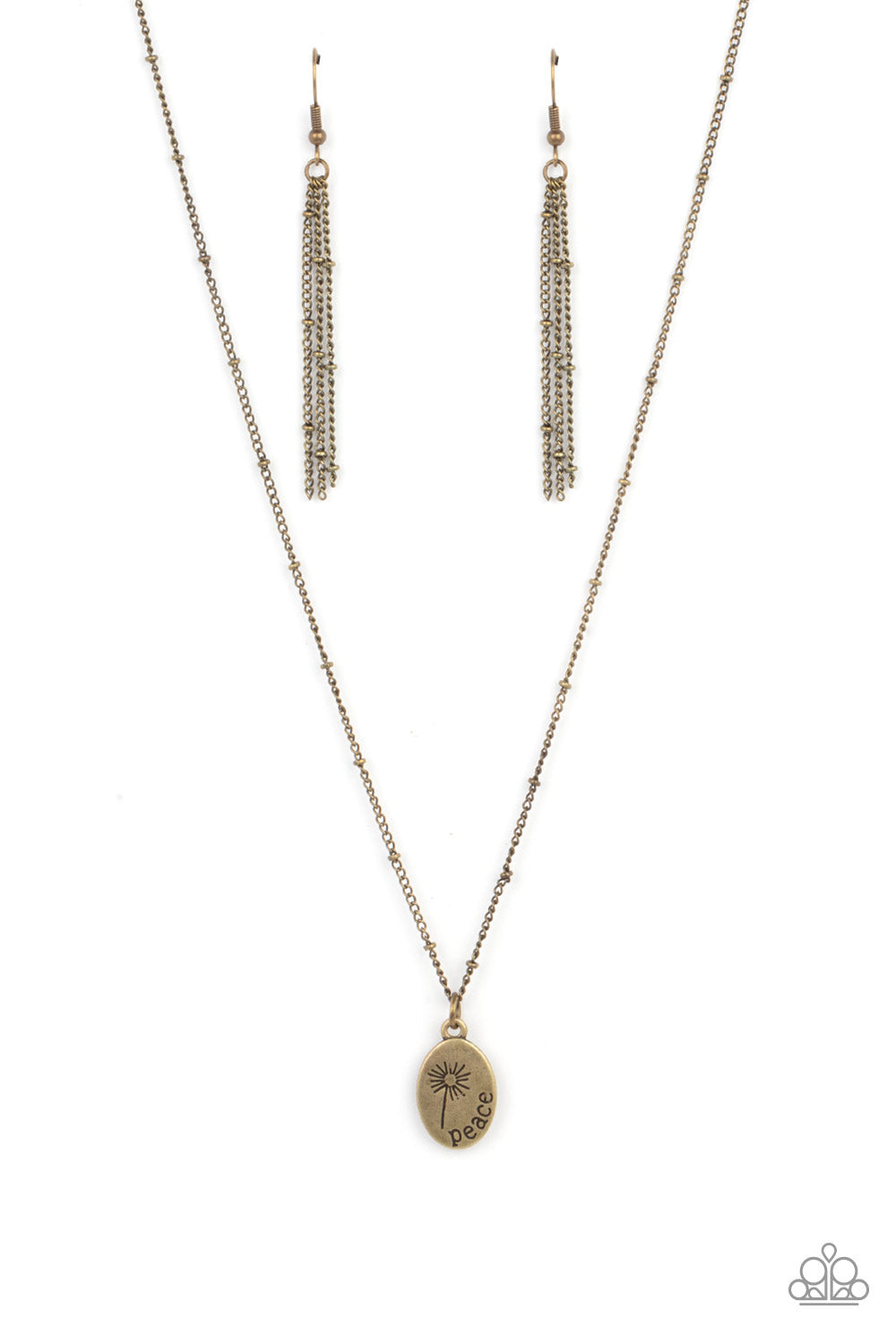Be The Peace You Seek - Brass Dandelion & Stamped "Peace" Pendant Paparazzi Necklace & matching earrings