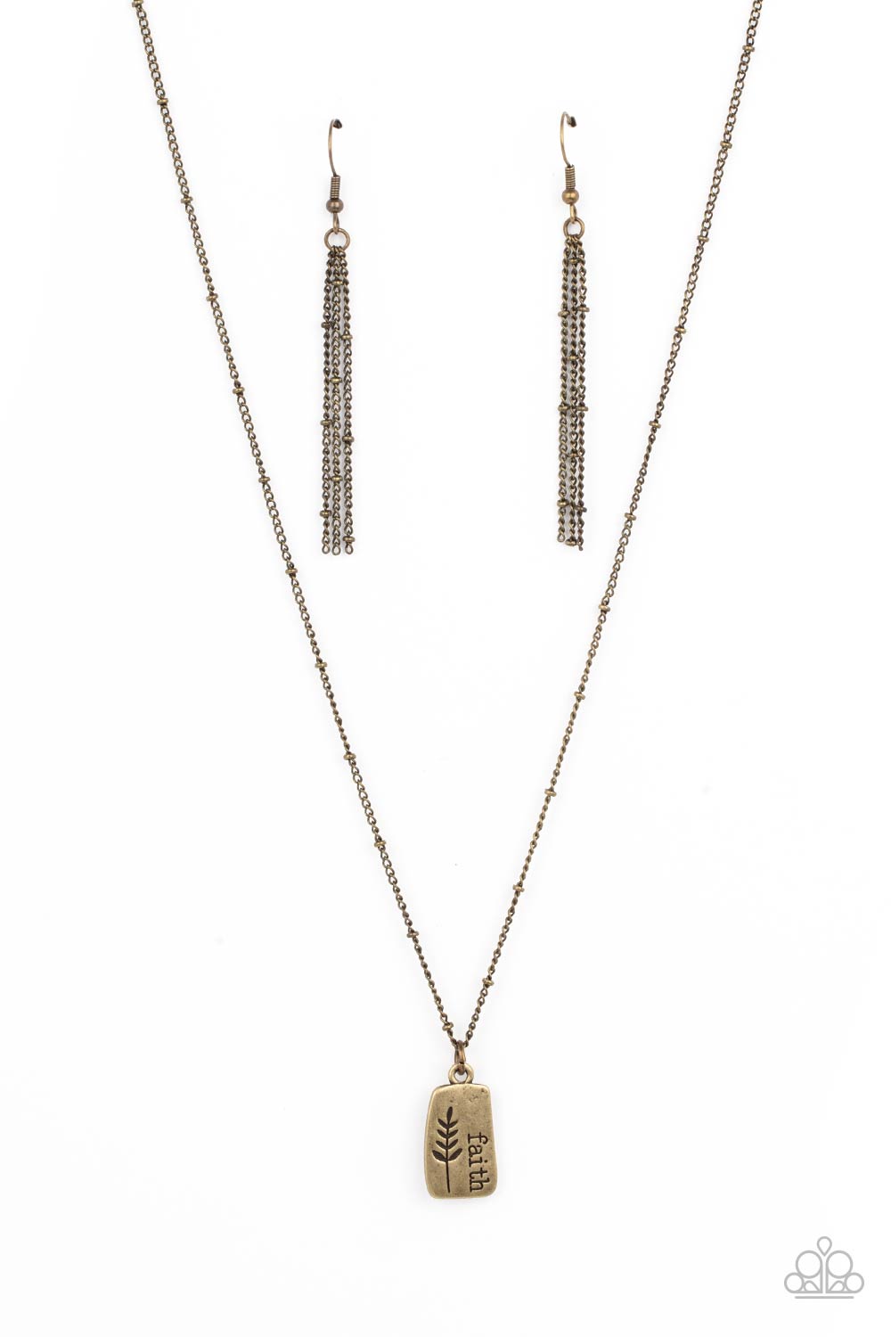 Faith Over Fear - Brass Asymmetrical "Faith" Plate Pendant Paparazzi Necklace & matching earrings