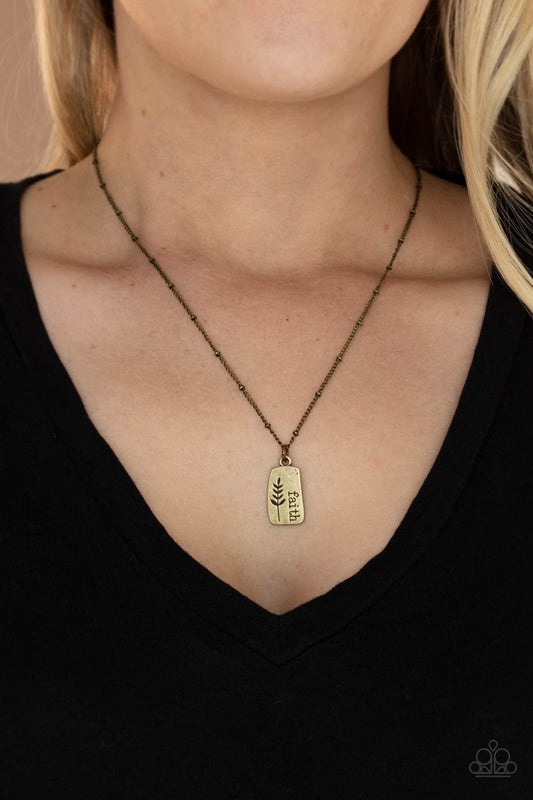 Faith Over Fear - Brass Asymmetrical "Faith" Plate Pendant Paparazzi Necklace & matching earrings