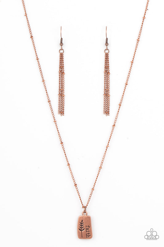 Faith Over Fear - Copper Asymmetrical "Faith" Plate Pendant Paparazzi Necklace & matching earrings