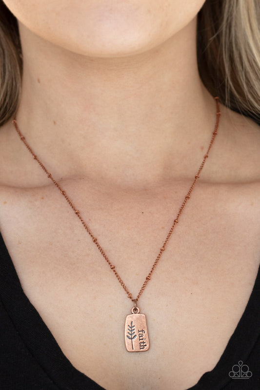 Faith Over Fear - Copper Asymmetrical "Faith" Plate Pendant Paparazzi Necklace & matching earrings