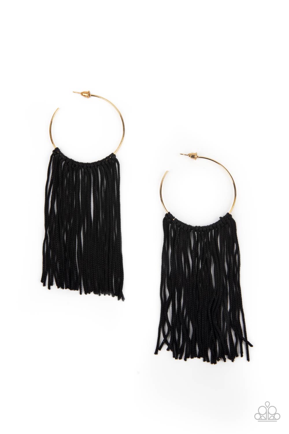 Flauntable Fringe - Gold Dainty Hoop & Black Cord Fringe Paparazzi Earrings