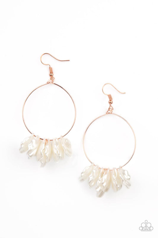 Sailboats and Seashells - Copper Wire/White Peal Shell-Like Beaded Paparazzi Earrings