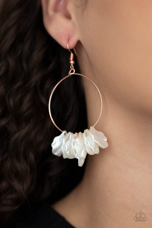 Sailboats and Seashells - Copper Wire/White Peal Shell-Like Beaded Paparazzi Earrings