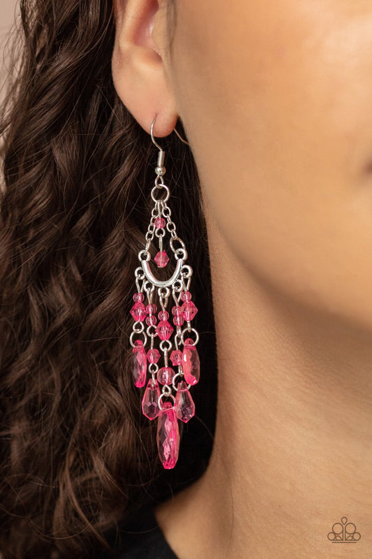 Paid Vacation - Pink Beaded Paparazzi Earrings