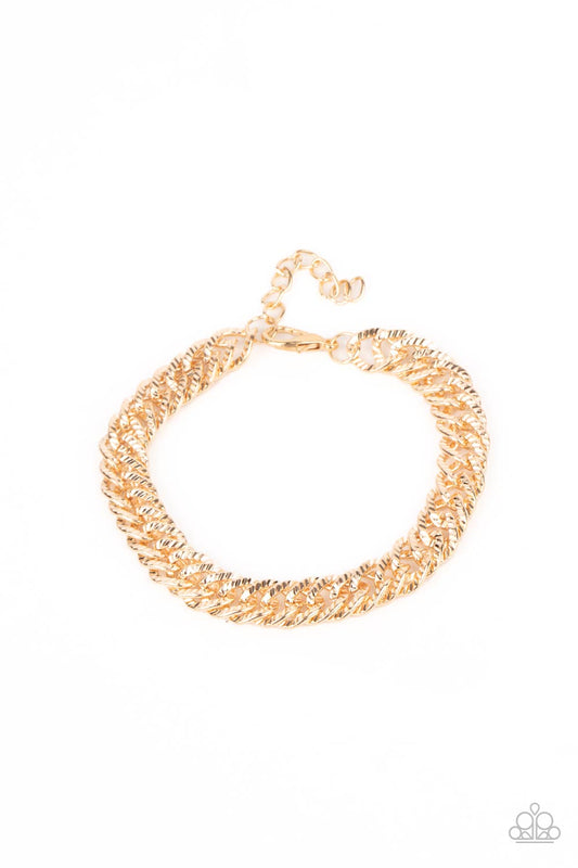On The Up and UPPERCUT - Gold Oversized Chain Paparazzi Adjustable Men's Bracelet