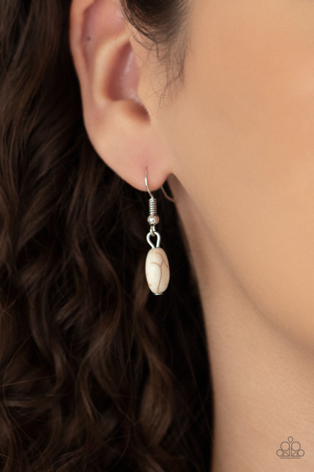 EPICENTER of Attention - White Stone Disc & Textured Silver Frame Pendant Paparazzi Necklace & matching earrings