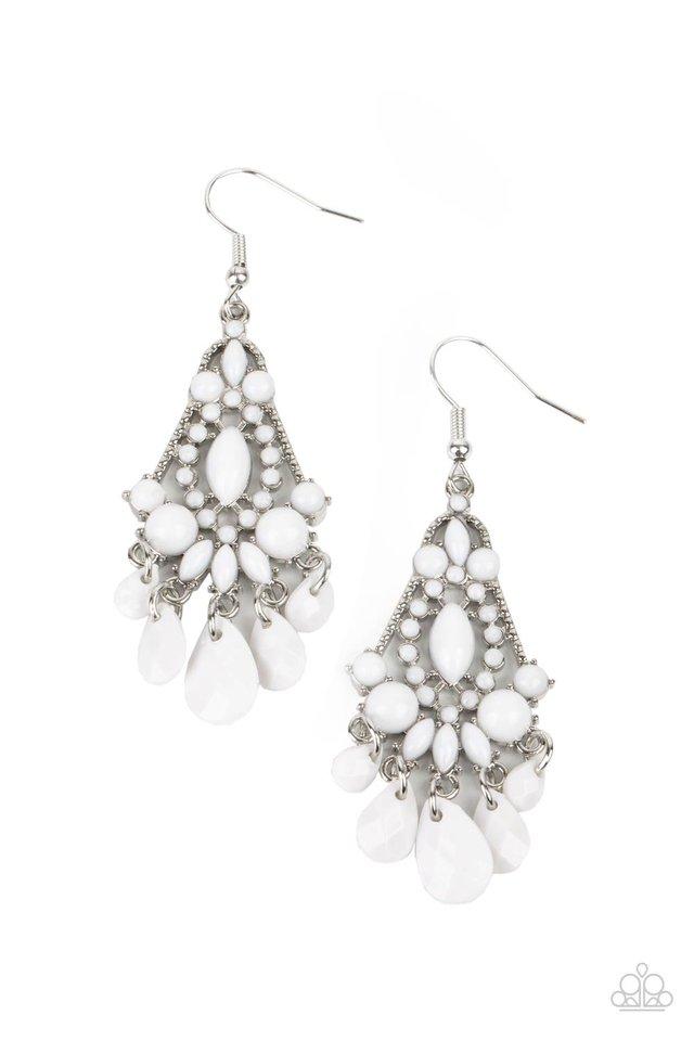 STAYCATION Home - White Beaded Studded Silver Frame Paparazzi Earrings