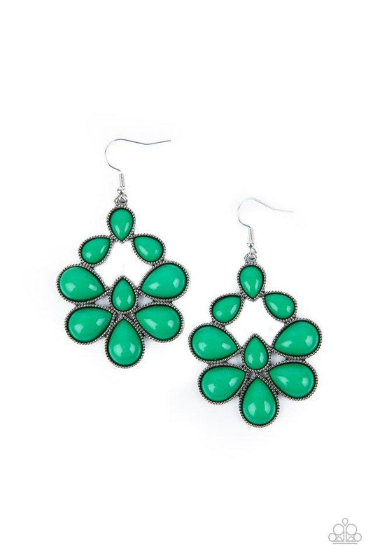In Crowd Couture - Green Bead Paparazzi Earrings