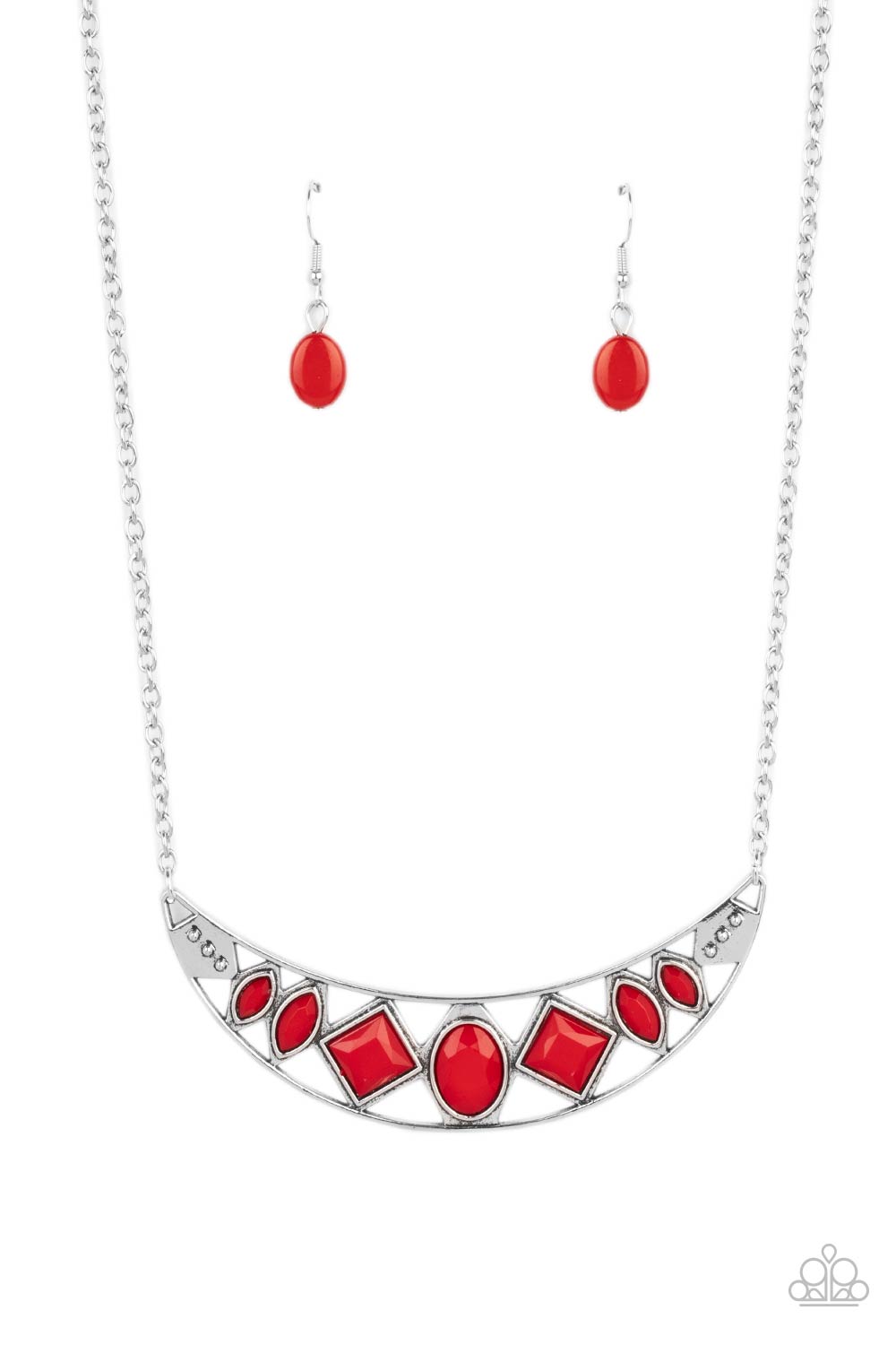 Emblazoned Era - Red Faceted Beaded Paparazzi Necklace & matching earrings