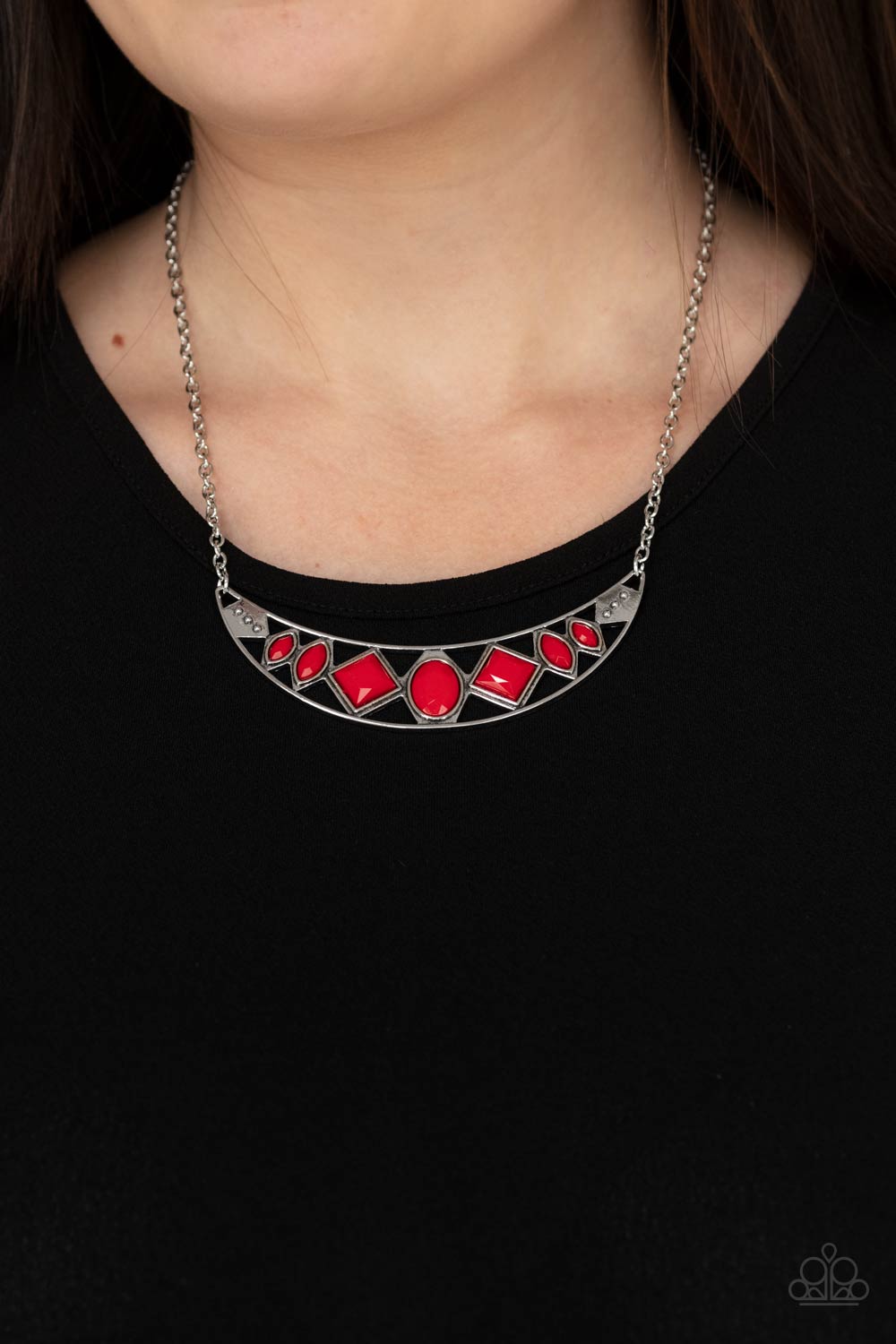 Emblazoned Era - Red Faceted Beaded Paparazzi Necklace & matching earrings