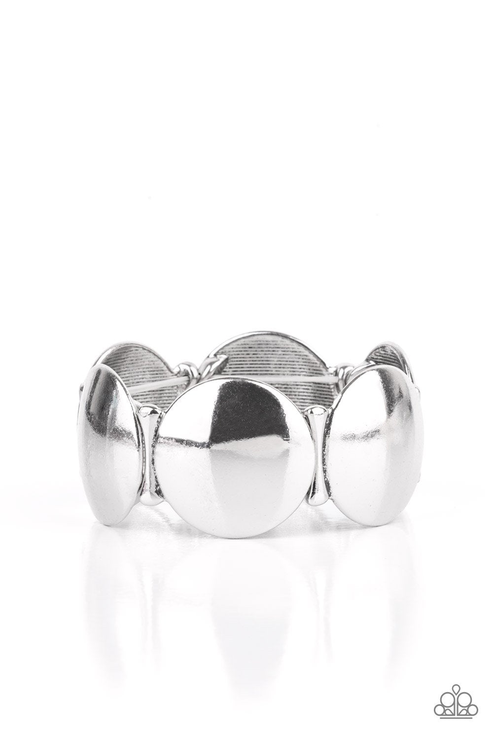 Going, Going, GONG! - Silver Beveled Discs Paparazzi Stretch Bracelet