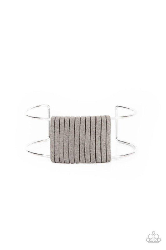 Free Expression - Silver & Gray Suede Paparazzi Cuff Bracelet