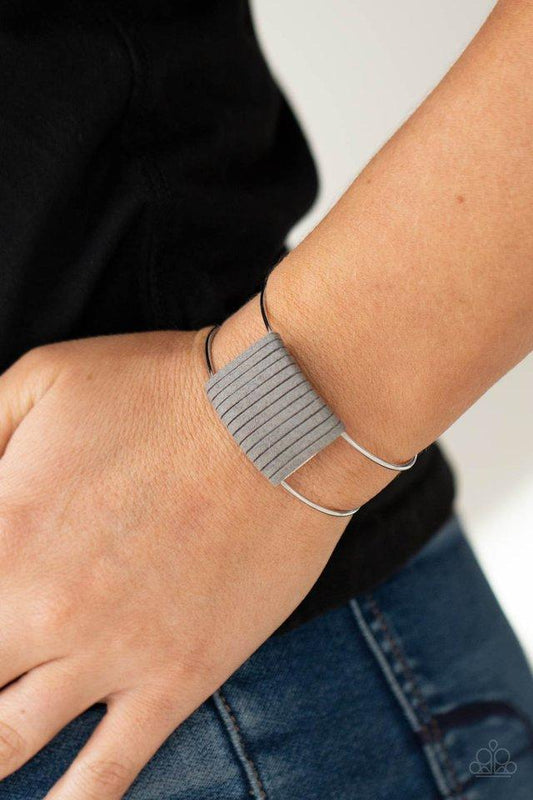 Free Expression - Silver & Gray Suede Paparazzi Cuff Bracelet
