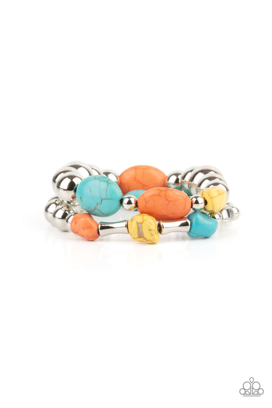 Authentically Artisan - Multi Turquoise, Orange, & Yellow Stone Beaded Paparazzi Stretch Bracelet