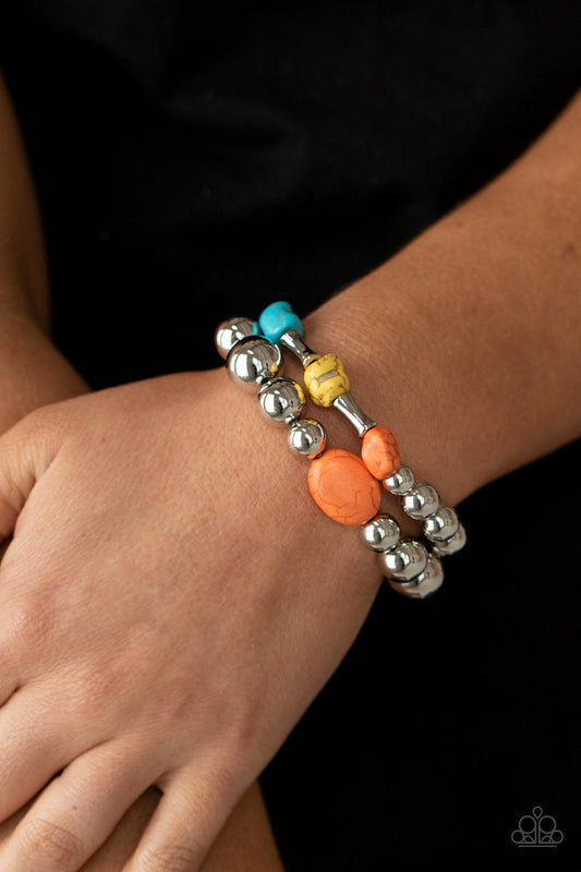 Authentically Artisan - Multi Turquoise, Orange, & Yellow Stone Beaded Paparazzi Stretch Bracelet