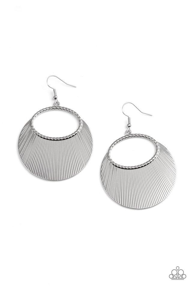 Fan Girl Glam - Silver Linear Texture Crescent Shaped Fan Paparazzi Earrings