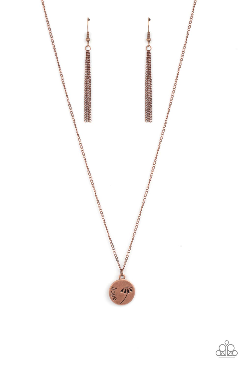 Hold On To Hope - Copper "Hope" & Whimsical Flower Stamped Pendant Paparazzi Necklace & matching earrings