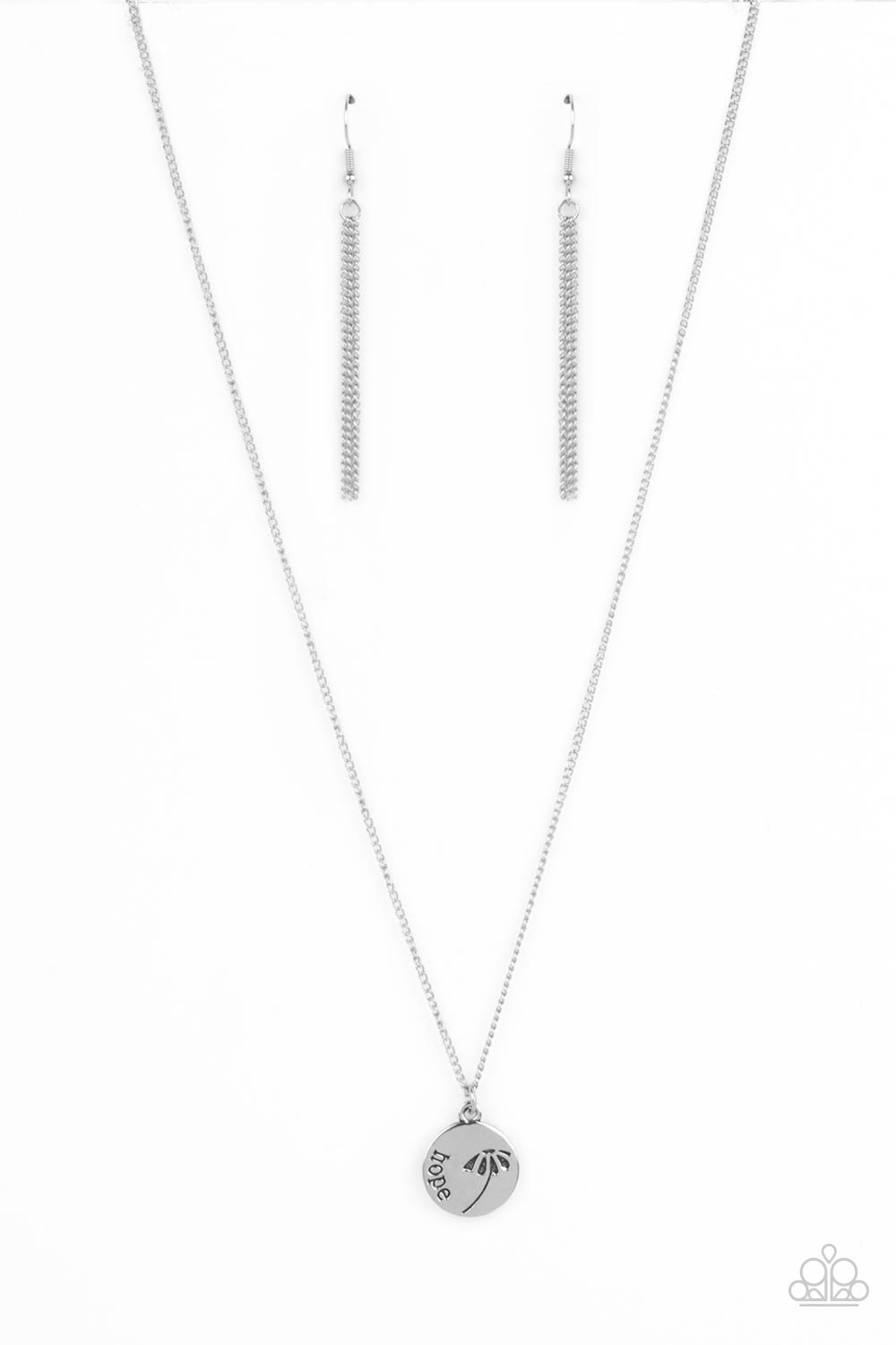 Hold On To Hope - Silver "Hope" & Whimsical Flower Stamped Pendant Paparazzi Necklace & matching earrings