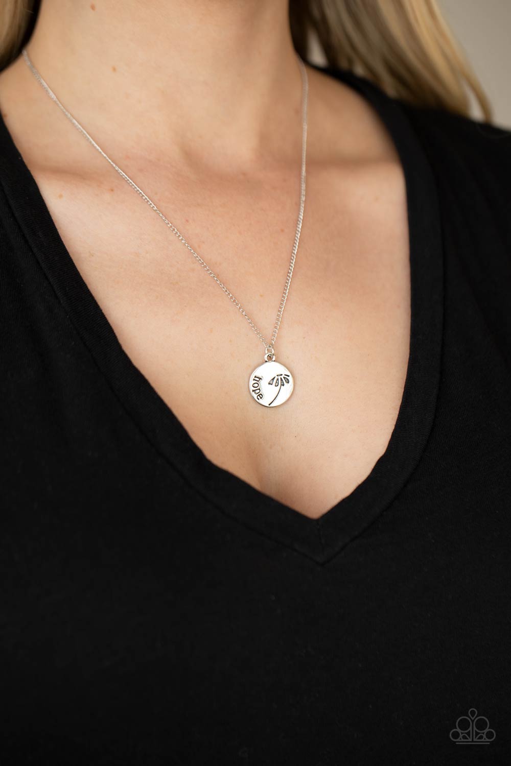 Hold On To Hope - Silver "Hope" & Whimsical Flower Stamped Pendant Paparazzi Necklace & matching earrings