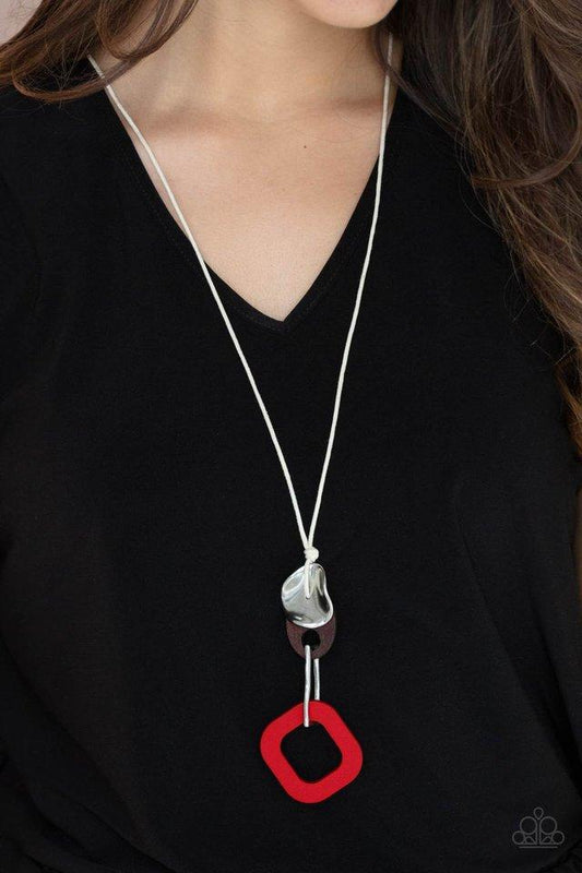 Top Of The WOOD Chain - Red & Brown Wooden Frame Pendant Paparazzi Necklace & matching earrings Regular price$5.00