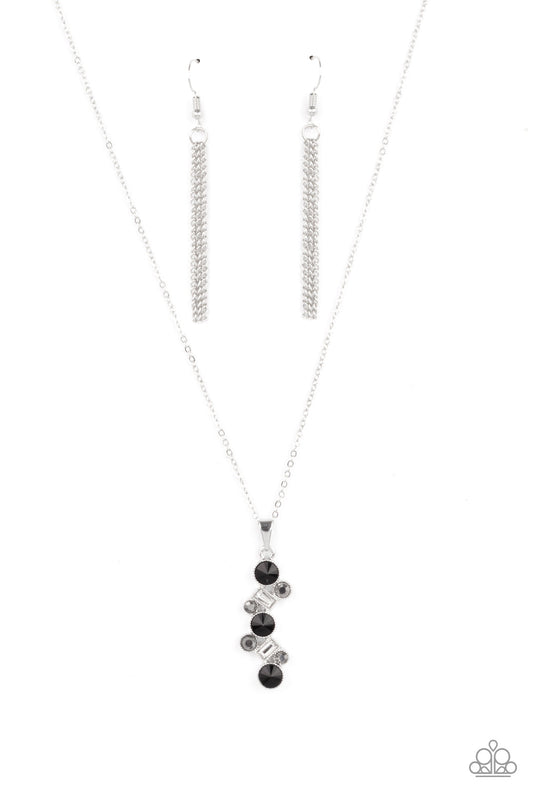 Classically Clustered - Black, Hematite, & White Rhinestone Pendant Paparazzi Necklace & matching earrings