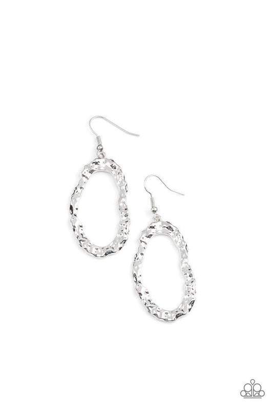 ARTIFACT Checker - Silver Hammered Oval Paparazzi Earrings