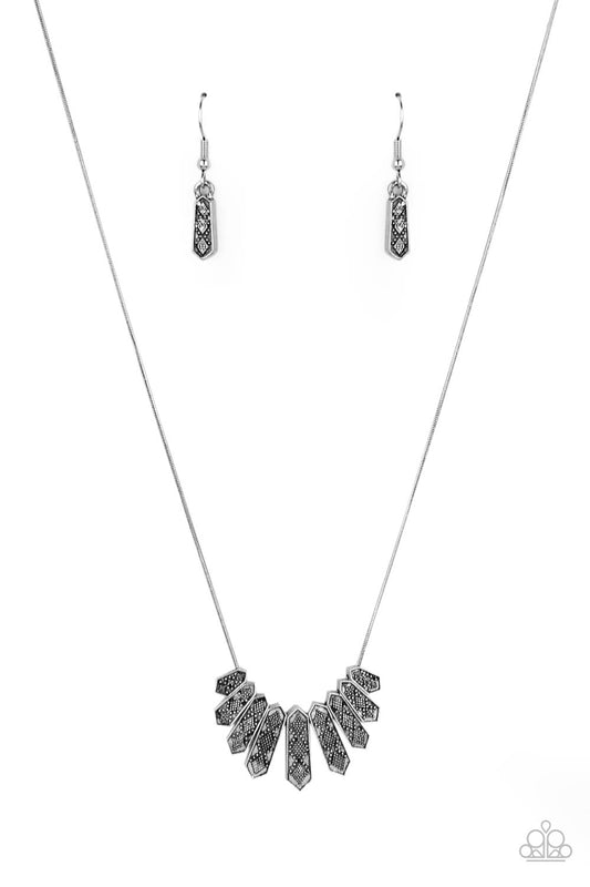Monumental March - Silver Obelisk-Like Monument Paparazzi Necklace & matching earrings