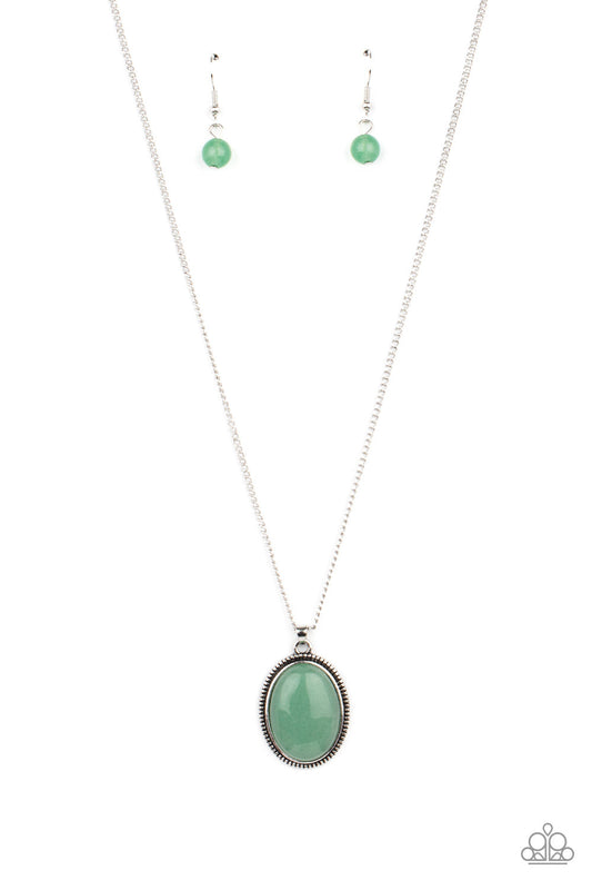 Tranquil Talisman - Green Jade Oval Pendant Paparazzi Necklace & matching earrings