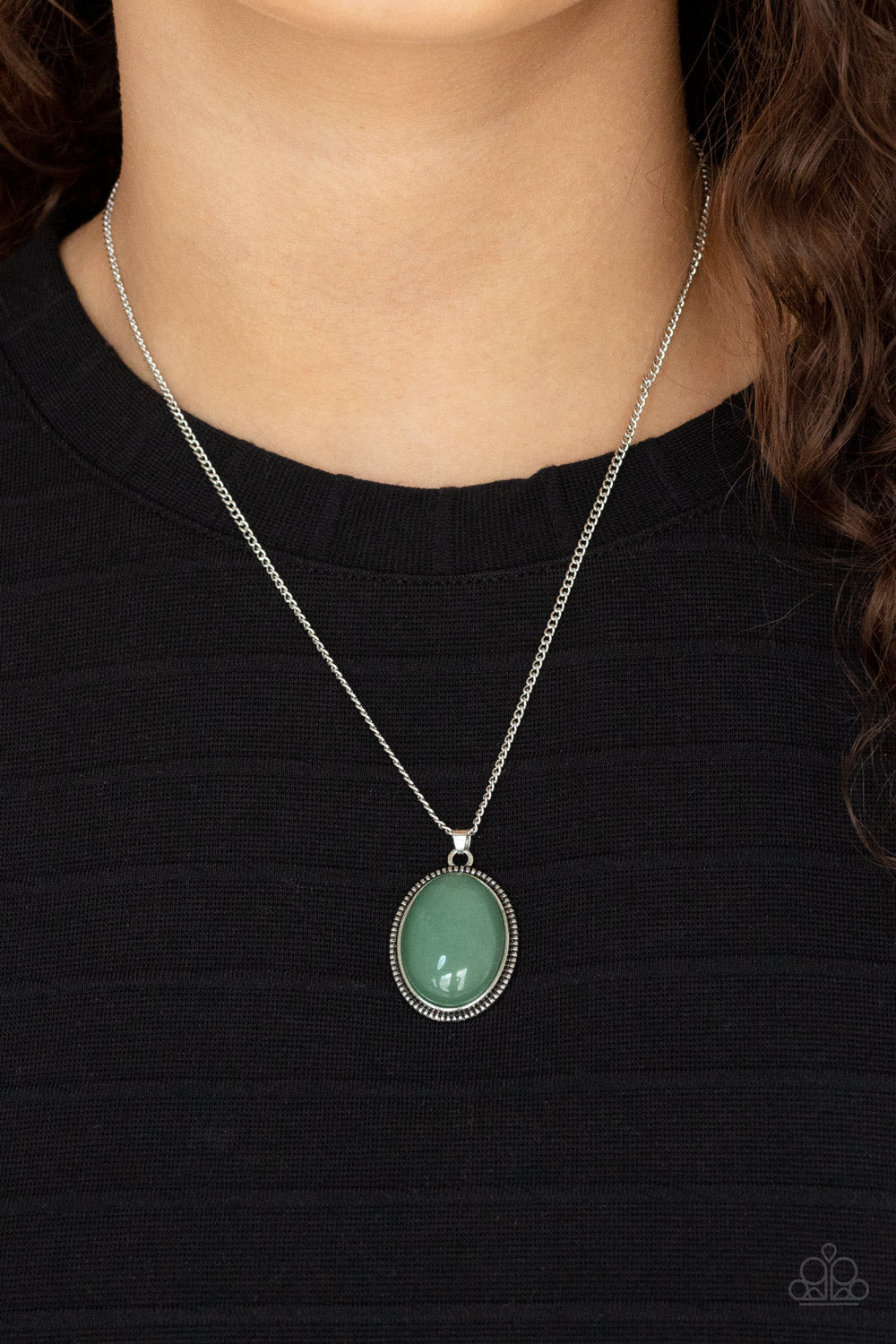 Tranquil Talisman - Green Jade Oval Pendant Paparazzi Necklace & matching earrings