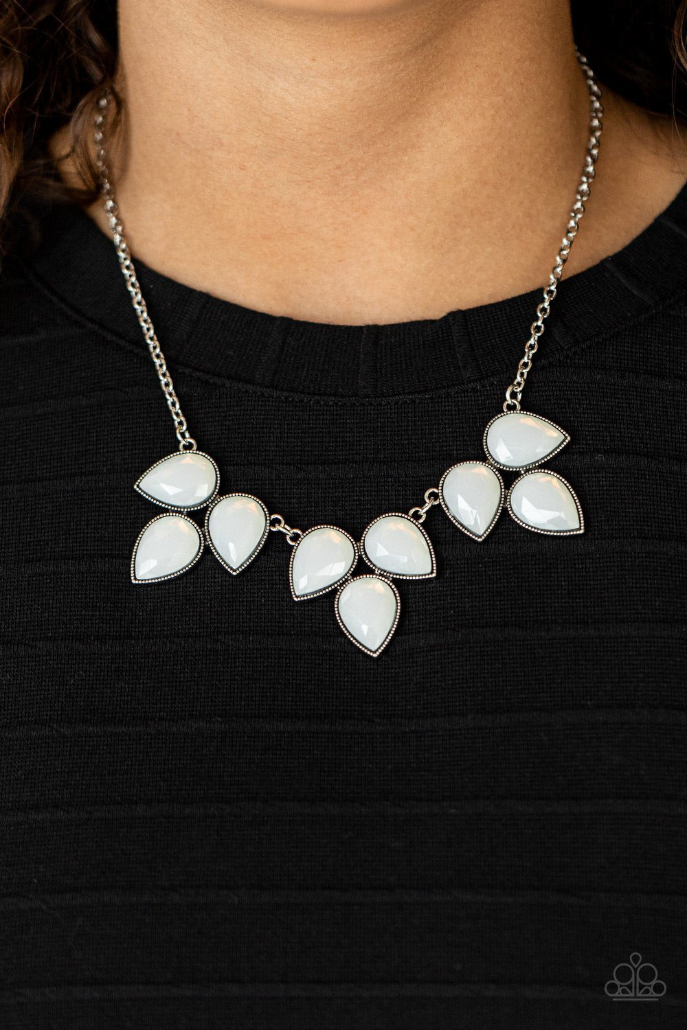 Prairie Fairytale - White Dewy Teardrop Beaded Paparazzi Necklace & matching earrings
