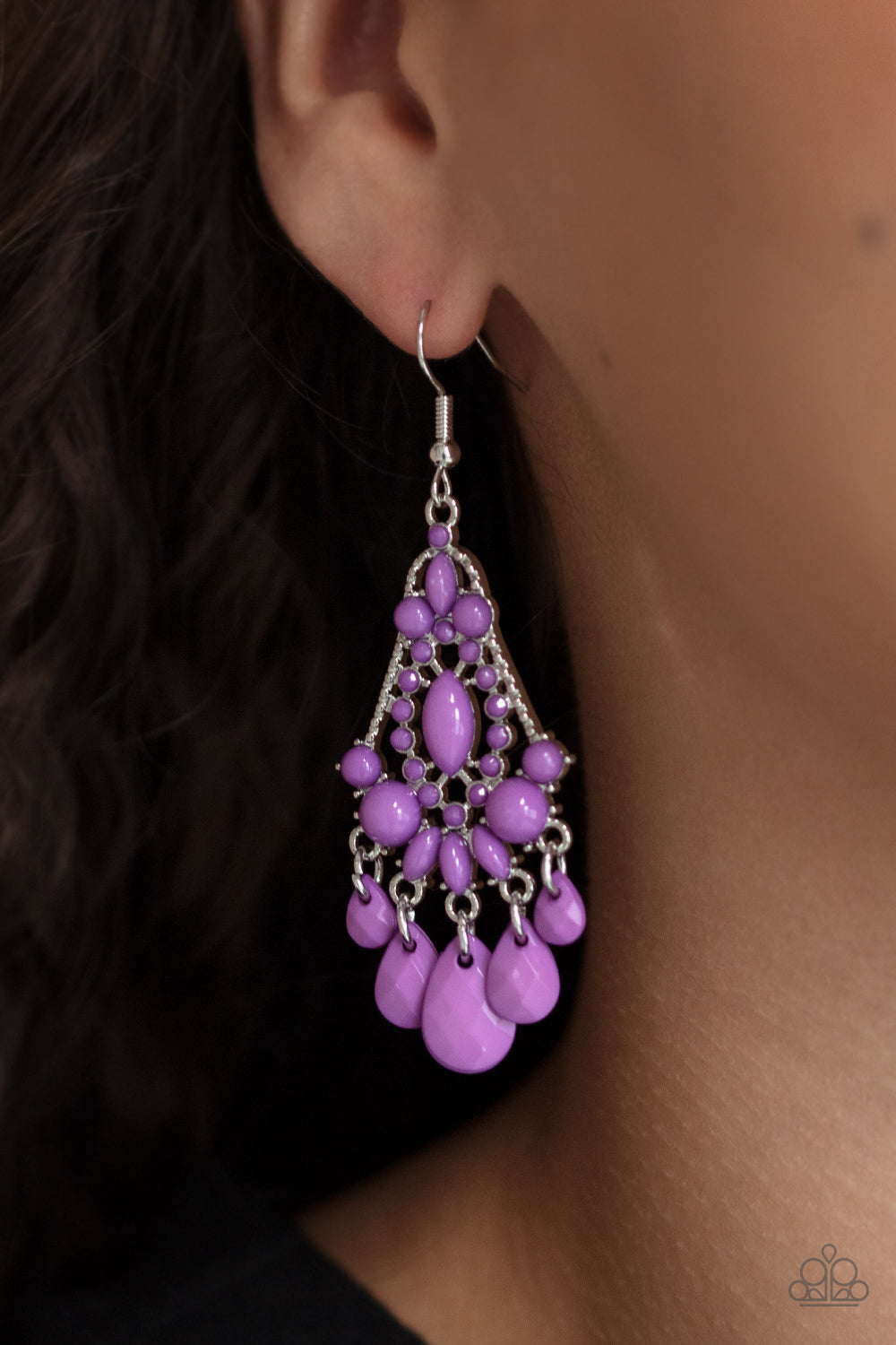 STAYCATION Home - Purple Faceted Teardrop Fringe Paparazzi Earrings
