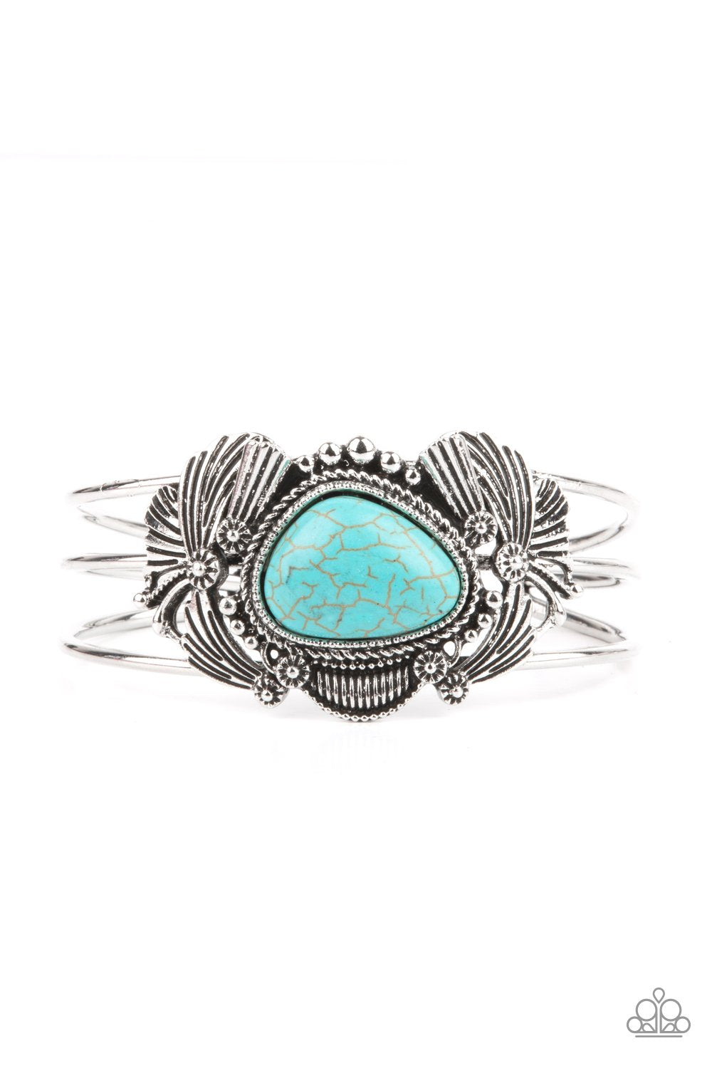 Western Wonderland - Blue/Turquoise Asymmetrical Stone & Rustic Silver Paparazzi Cuff Bracelet