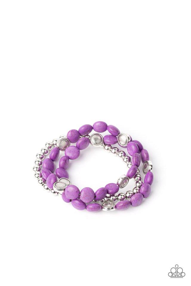 Desert Verbena - Purple Stone Beads & Silver Accent Paparazzi Set of 3 Stretch Bracelets