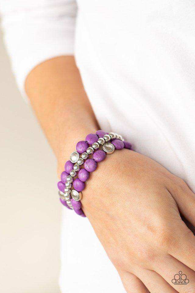 Desert Verbena - Purple Stone Beads & Silver Accent Paparazzi Set of 3 Stretch Bracelets