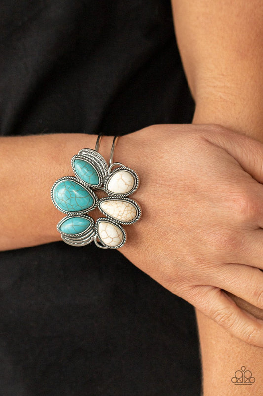 Botanical Badlands - White & Turquoise Stone Paparazzi Hinge Bracelet