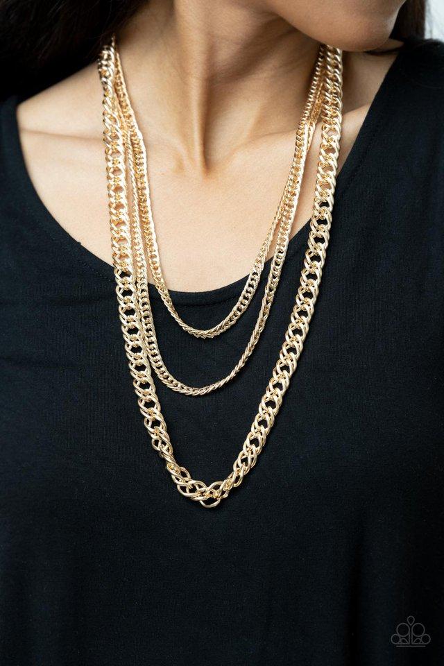 Chain of Champions - Gold Bold Chain Paparazzi Necklace & matching earrings