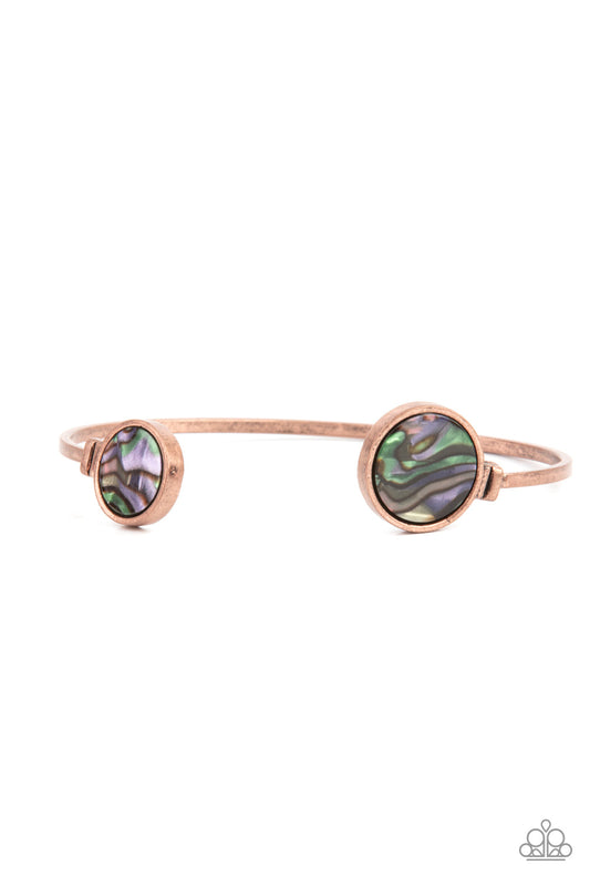 Space Oracle - Copper Antiqued Frames & Iridescent Multicolored Shell Paparazzi Cuff Bracelet