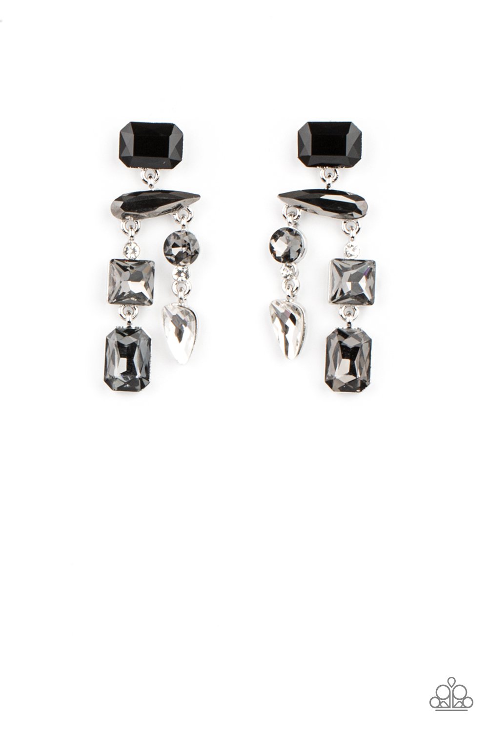 Hazard Pay - Silver, Black, & White Gem Edgy Chandelier Paparazzi Post Earrings