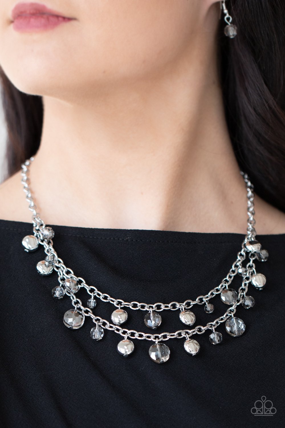 Ethereally Ensconced - Silver Flat Beads/Iridescent Smoky Beaded Paparazzi Necklace & matching earrings