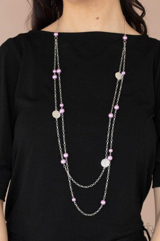 Sublime Awakening - Purple Pearls/Double Silver Chain Paparazzi Necklace & matching earrings