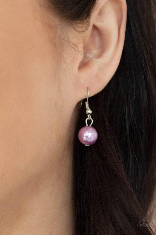 Sublime Awakening - Purple Pearls/Double Silver Chain Paparazzi Necklace & matching earrings