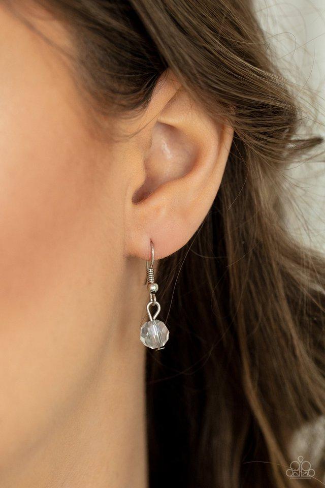 Ethereally Ensconced - White Iridescent Crystal-Like Beaded Paparazzi Necklace & matching earrings