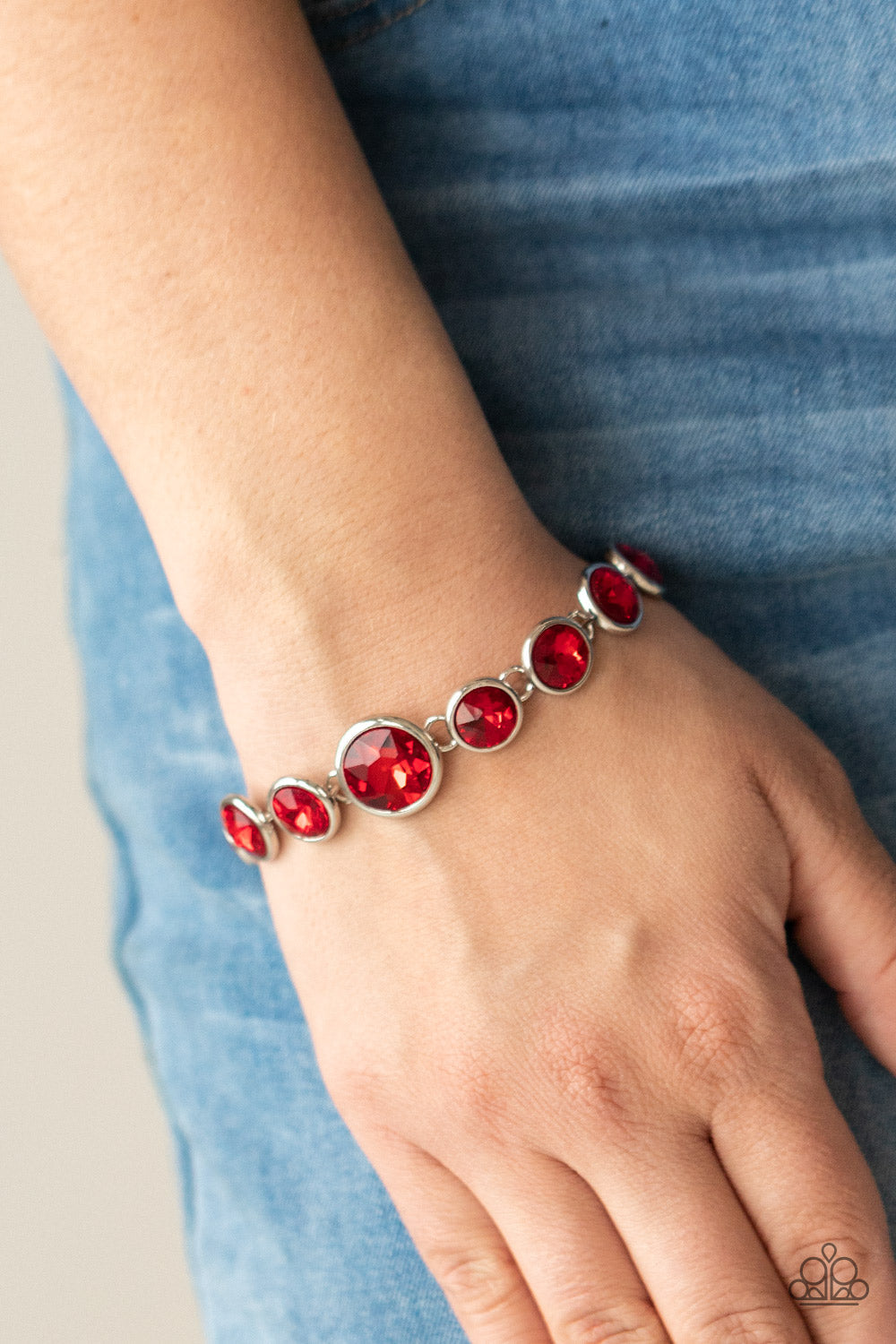 Lustrous Luminosity - Red Oversized Gem Paparazzi Adjustable Bracelet