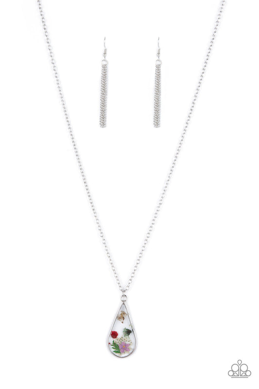 Pop Goes the Perennial - Purple & Yellow Pressed Flower Pendant Paparazzi Necklace & matching earrings