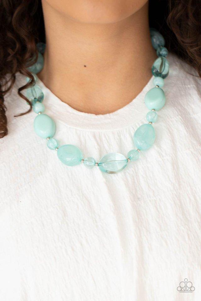 Staycation Stunner - Blue Faux Stone Beaded Paparazzi Necklace & matching earrings