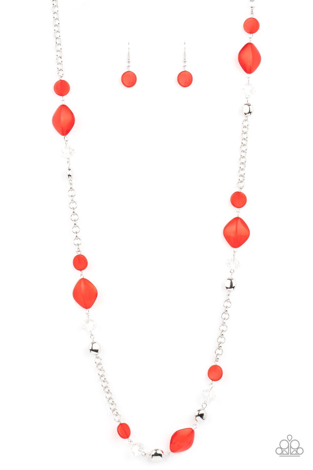 Light-Scattering Luminosity - Red Glassy-Like Beaded Paparazzi Necklace & matching earrings