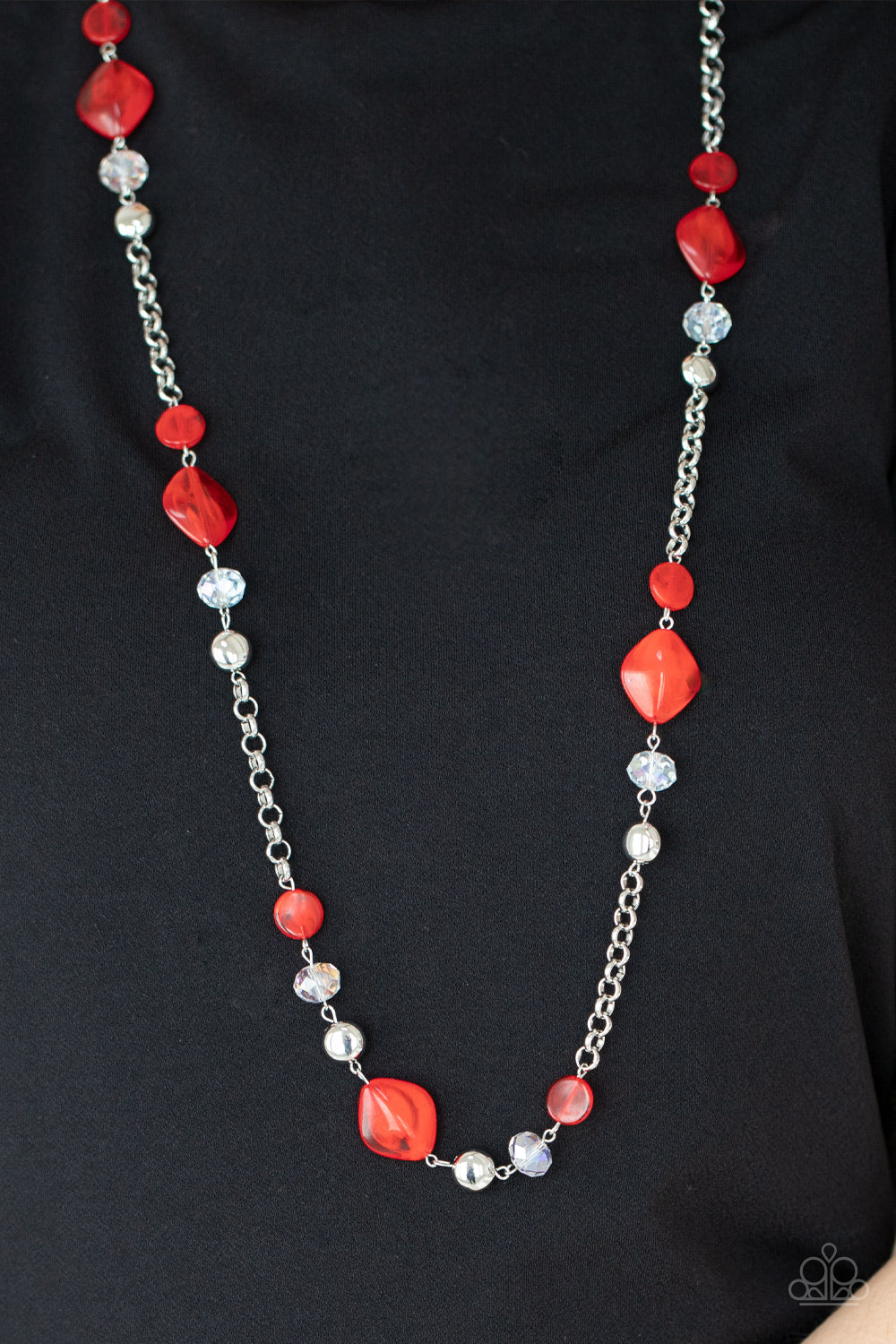 Light-Scattering Luminosity - Red Glassy-Like Beaded Paparazzi Necklace & matching earrings