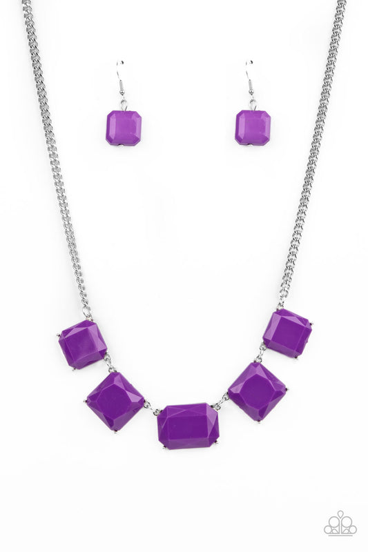 Instant Mood Booster - Purple Faceted Acrylic Frames Paparazzi Necklace & matching earrings